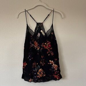 Floral Black Lace Trim Cami Top